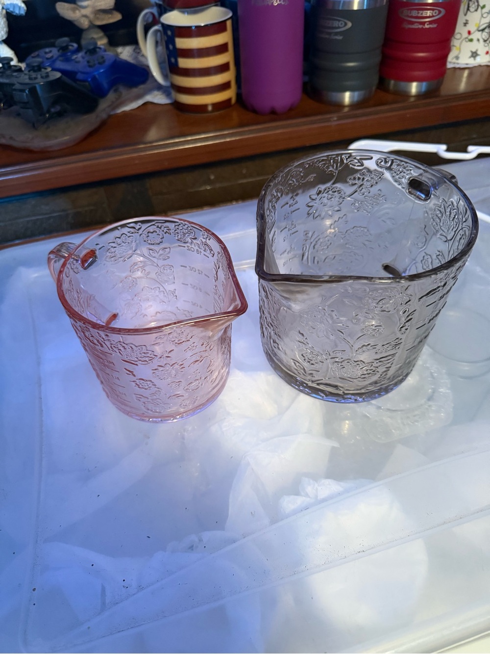 Embossed Glass Pouring Pitcher - Pink and Gray Set